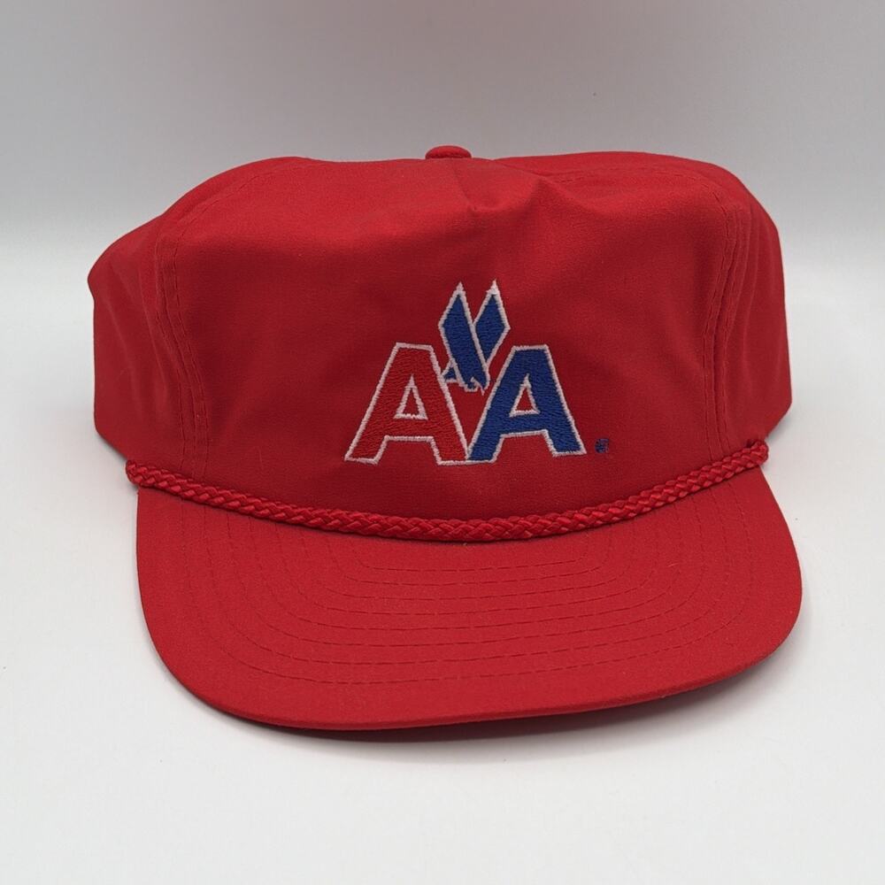 Vintage American Airlines Red Hat Nissin Cap AA Logo Rope